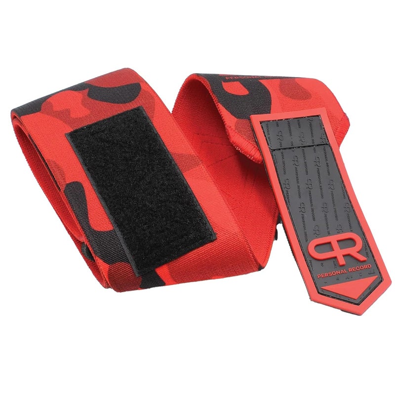 PR Personal Record Elbow Wraps for Weightlifting - Heavy Duty Construction, 25% More Elasticity, Reinforced Stitching, Extra Wide Fastener, Easy to Adjust, (Red Camo) - Image 4